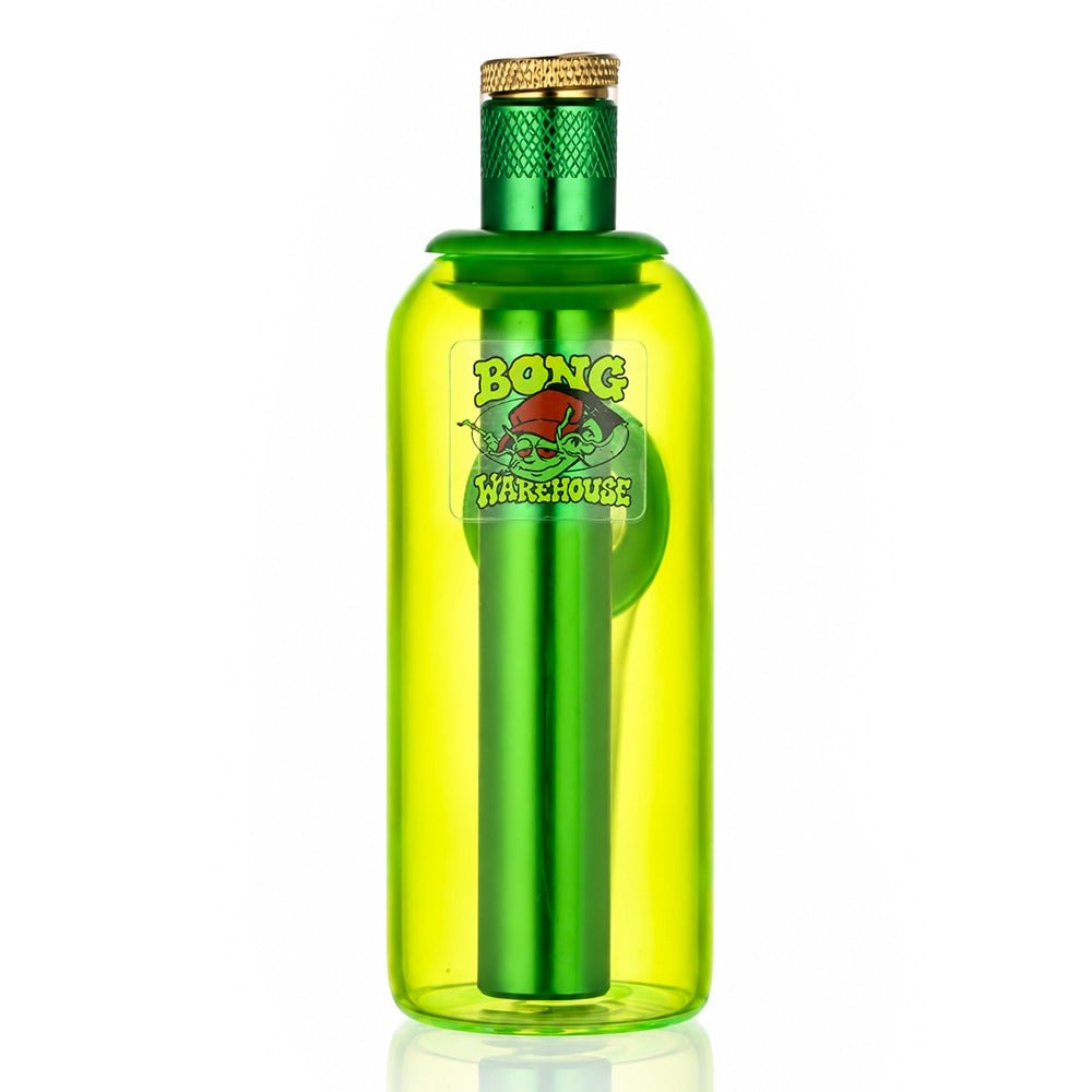 Bong Warehouse tube ash catcher in neon green glass with 15mm tube, front view