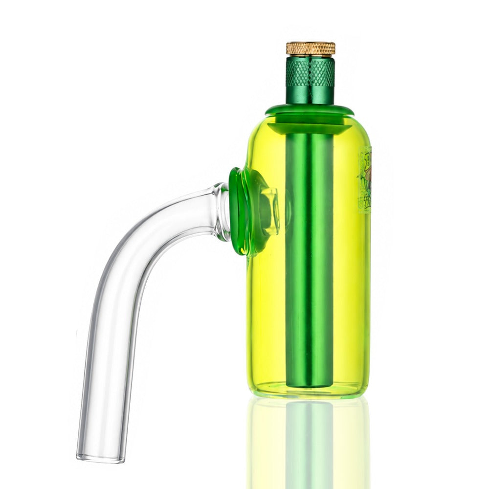 Neon green glass tube ash catcher, side view