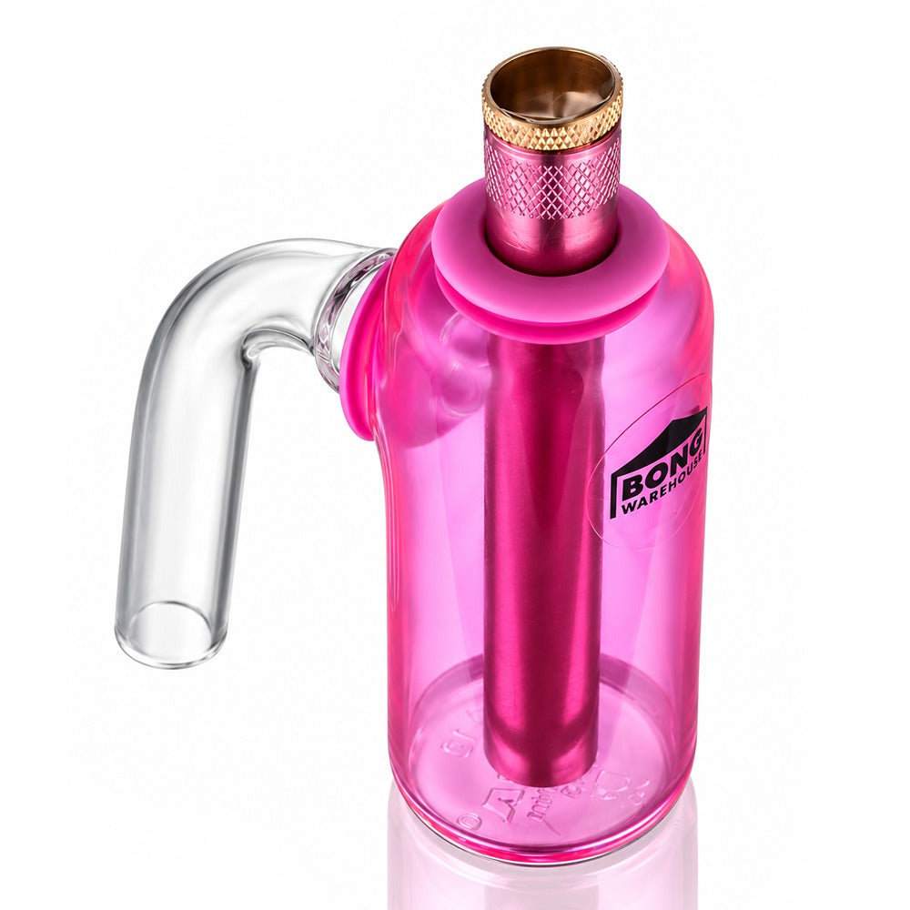 Close-up of the pink tube ash catcher and its screw-top cap