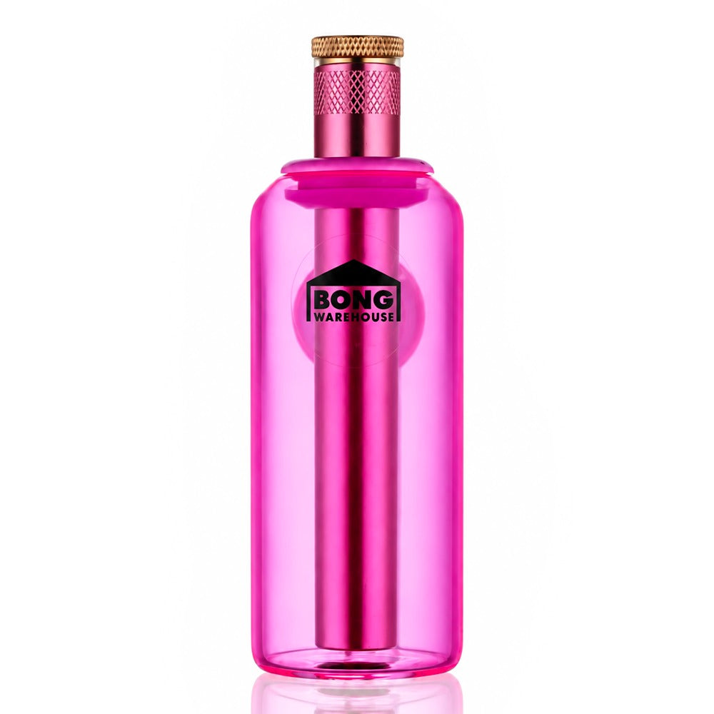 Bong Warehouse tube ash catcher in pink glass with 15mm tube, front view