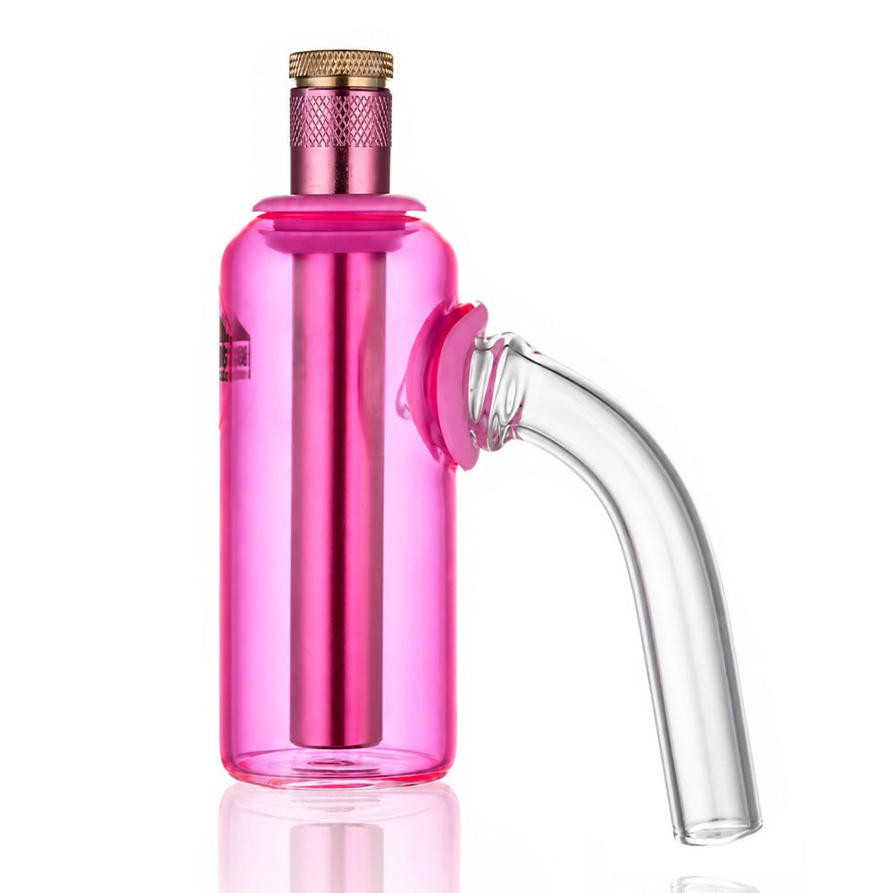 Pink glass tube ash catcher, side view