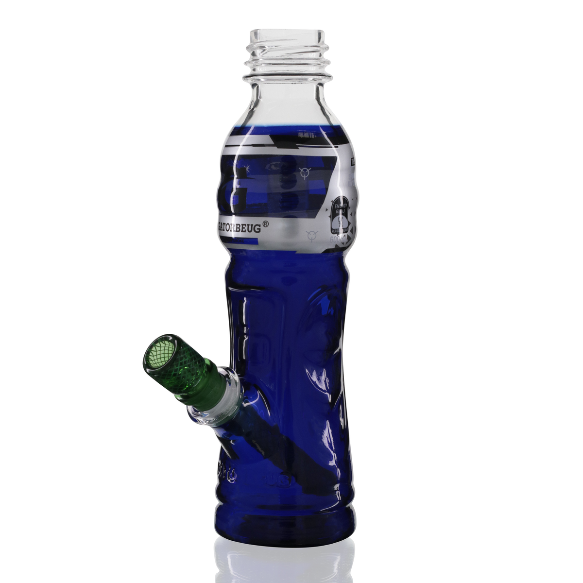 Gatorbeug G3 23cm glass bottle bong in blue with glass stem, left side view