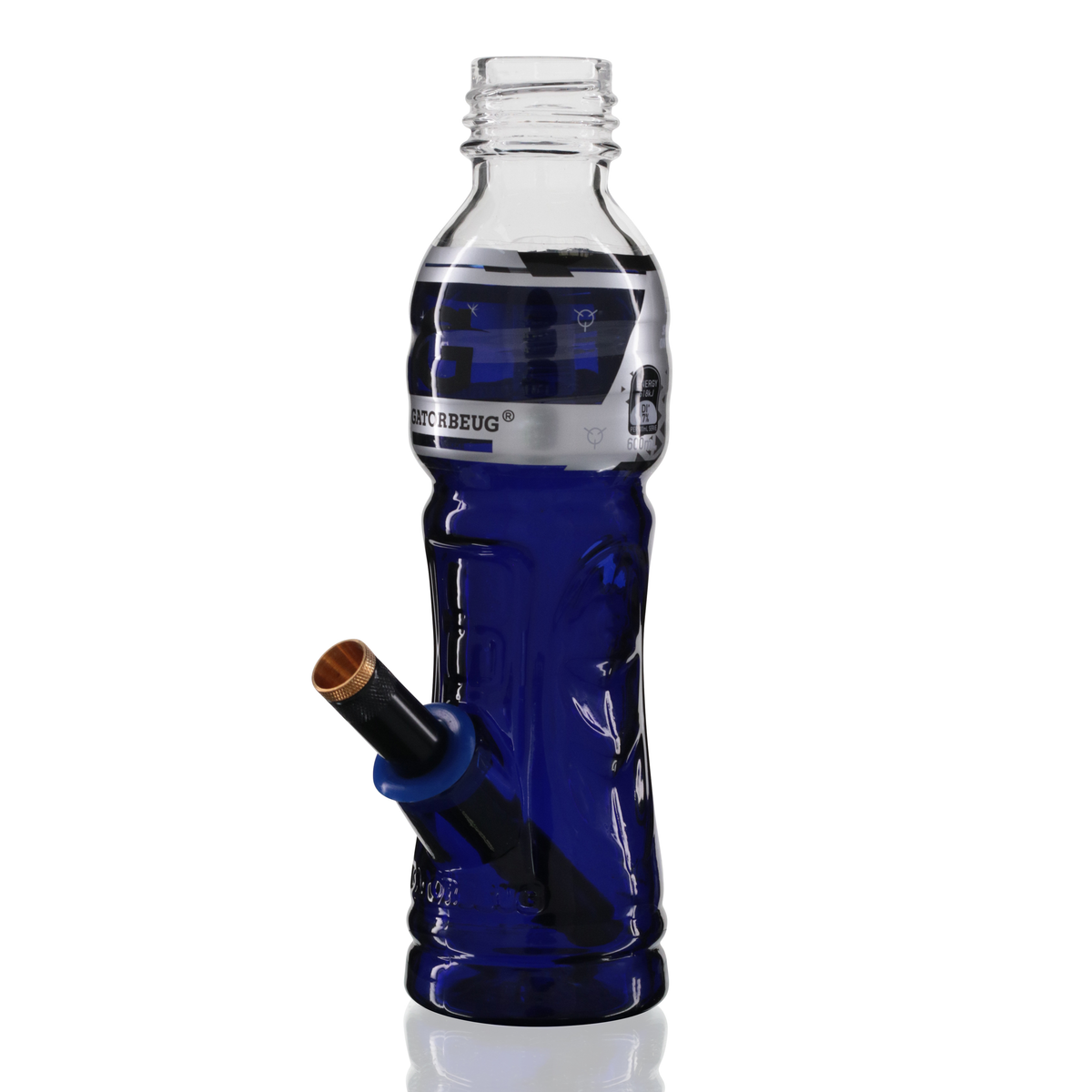 Gatorbeug G3 23cm glass bottle bong in blue with metal stem, left side view