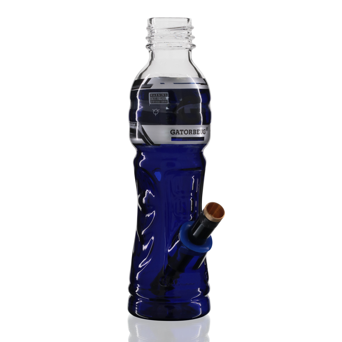 Gatorbeug G3 23cm glass bottle bong in blue with metal stem, right side view