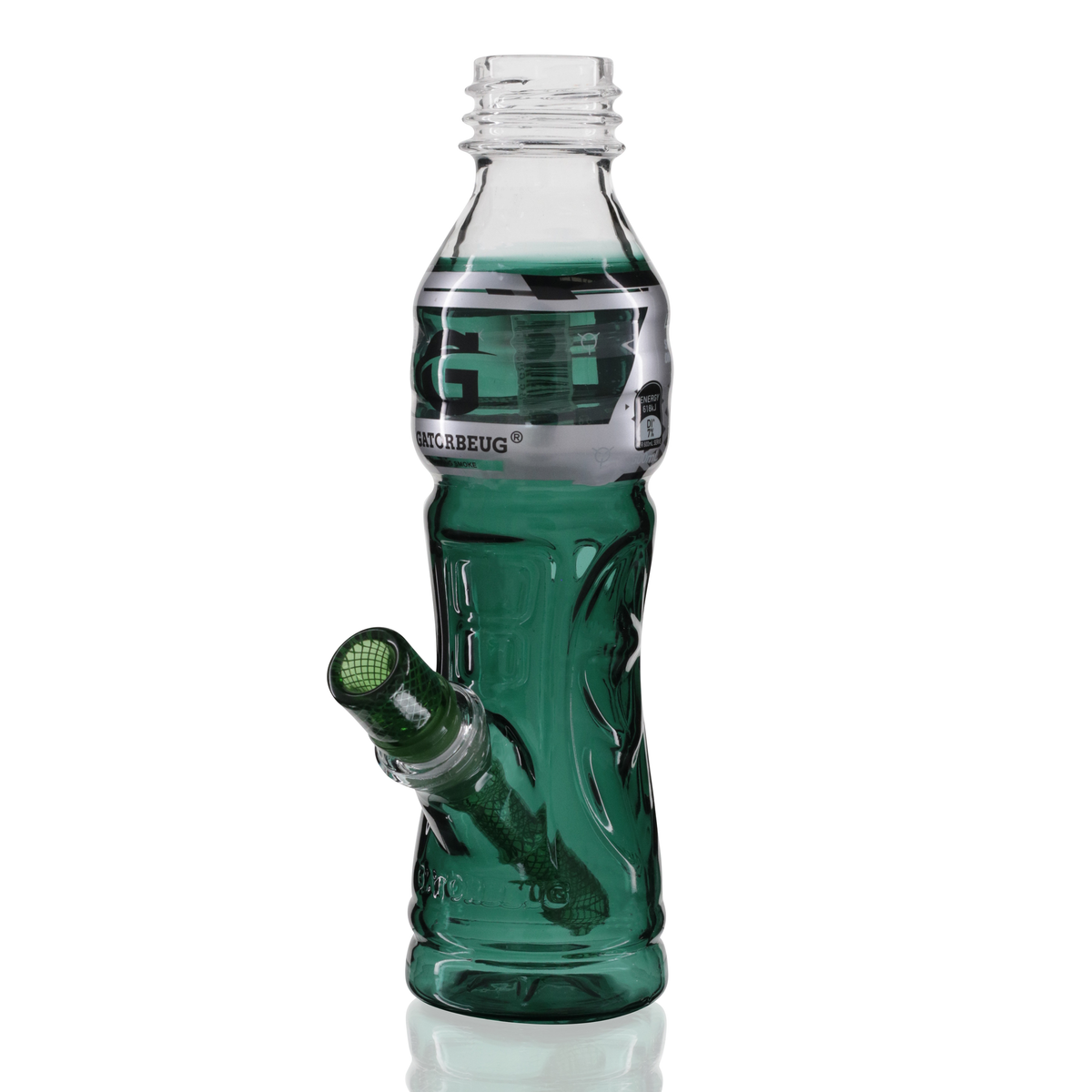 Gatorbeug G3 23cm glass bottle bong in teal with glass stem, left side view