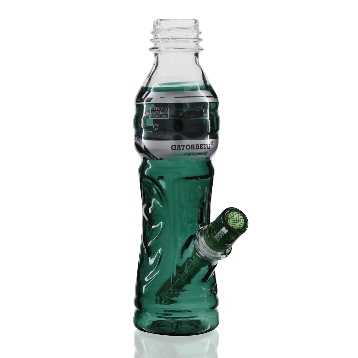 Gatorbeug G3 23cm glass bottle bong in teal with glass stem, right side view