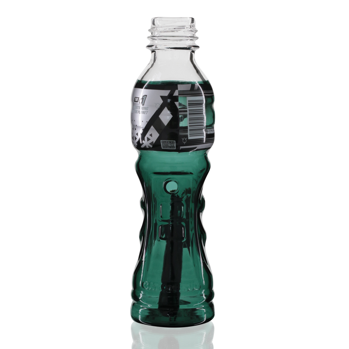 Gatorbeug G3 23cm glass bottle bong in teal with metal stem, back view