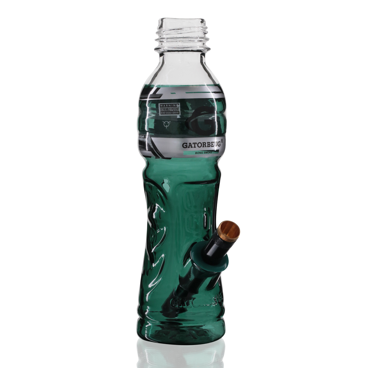 Gatorbeug G3 23cm glass bottle bong in teal with metal stem, right side view