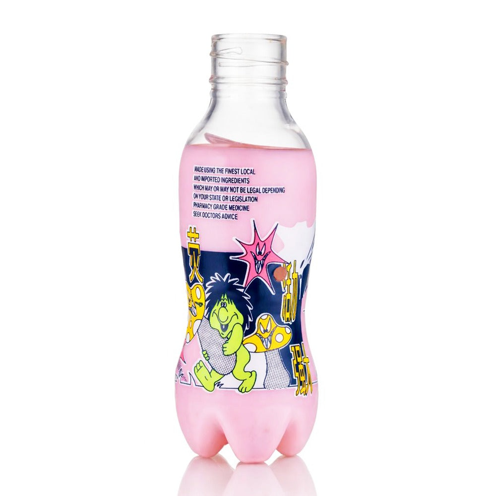 Gatorbeug MTN Beug 23cm glass bottle bong in pink, back view showing label artwork