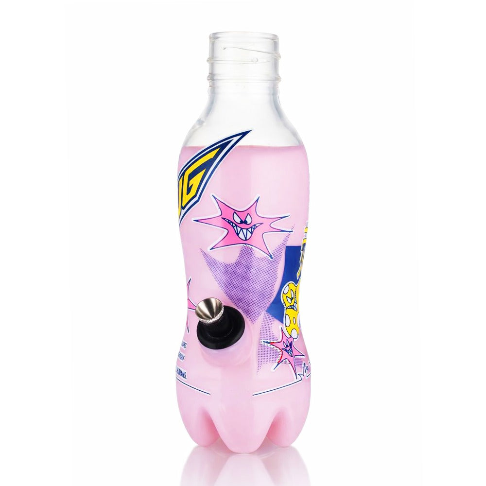 Gatorbeug MTN Beug 23cm glass bottle bong in pink, side view with metal stem
