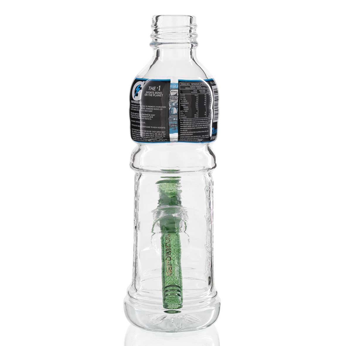 Gatorbeug Powerbeug 24cm glass bottle bong in clear with glass stem, back view