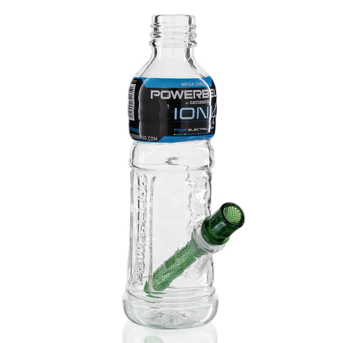Gatorbeug Powerbeug 24cm glass bottle bong in clear with glass stem, front right view