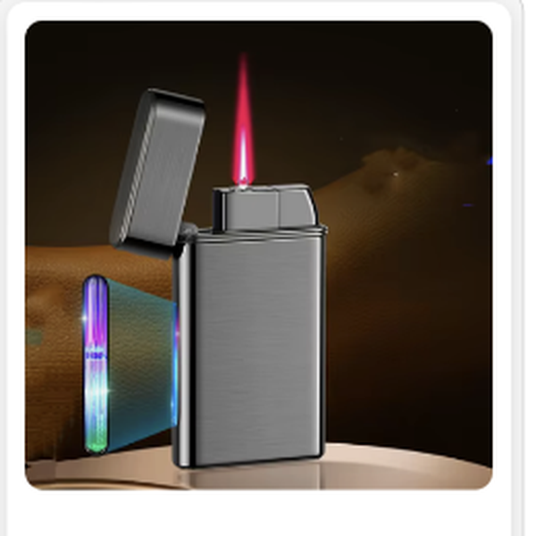 Black LED windproof metal jet torch lighter with the flame lit | Bong Warehouse