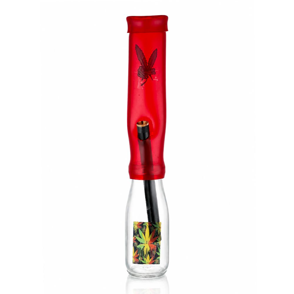 35cm Red  Shisha Springer Bong front view with rasta leaf design