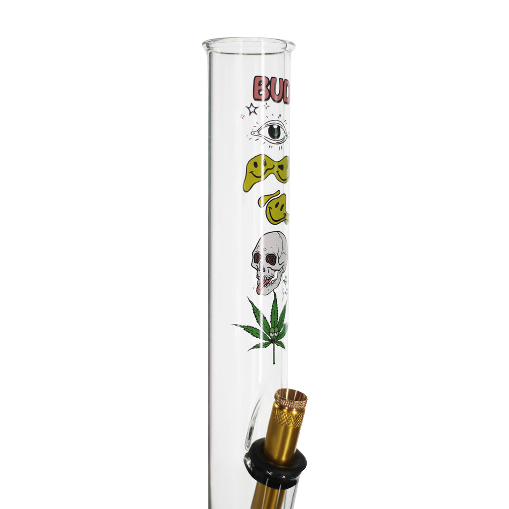 Large Tube 33cm Glass Bong - Clear Best Buds stem artwork