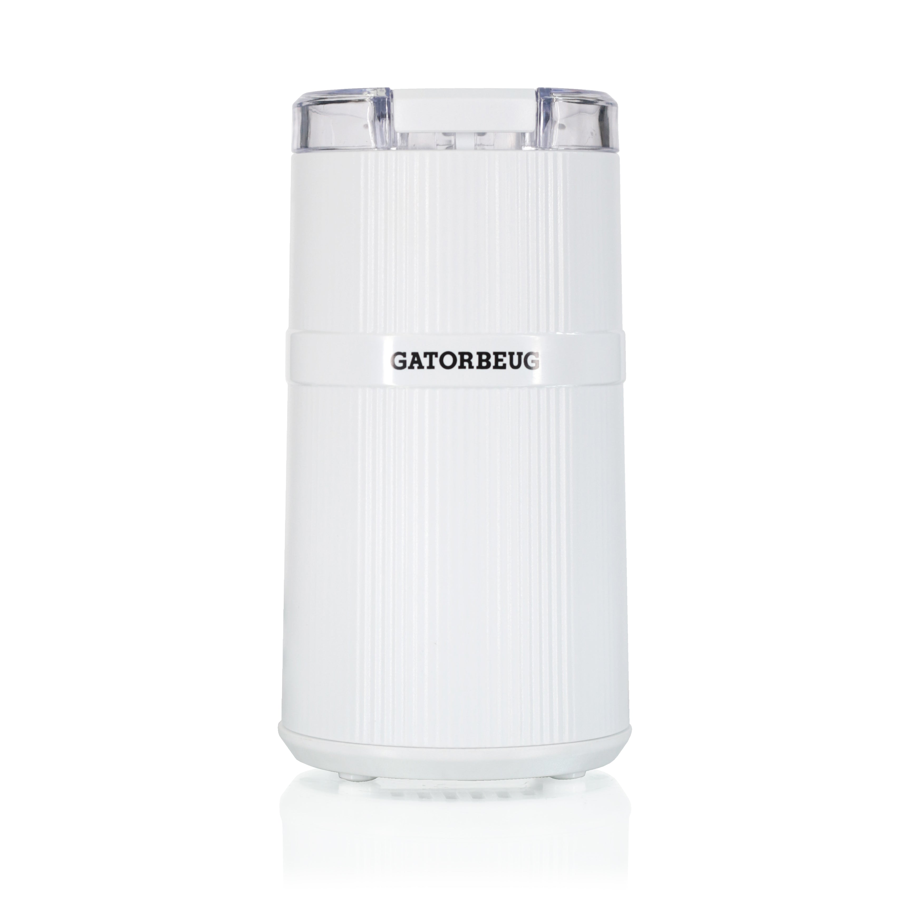 Gatorbeug Compact Electric Weed and Herb Grinder - White on a full front view white background