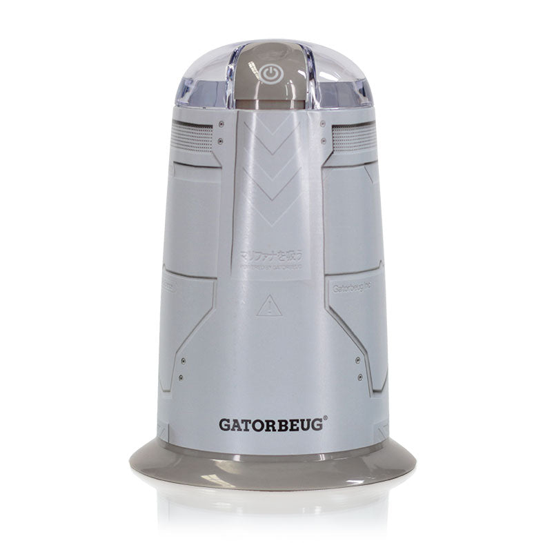 Gatorbeug Mech Muzz Electric Weed and Herb Grinder in White on a full front view