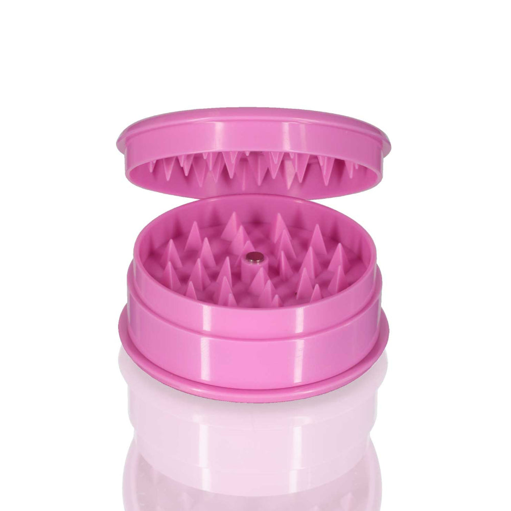 Plastic Herb Grinder Round - Pink open