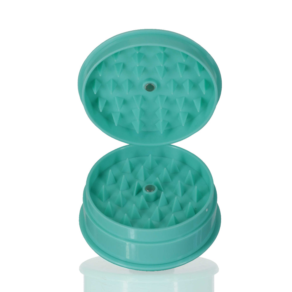 Plastic Herb Grinder Round - Teal open 2