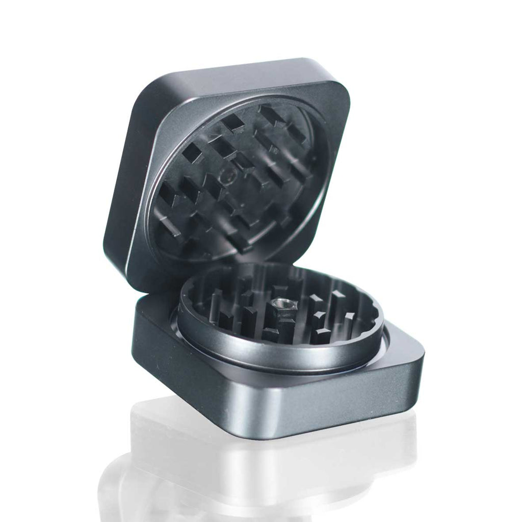 Square Stainless Steel Metal Herb Grinder - Silver open