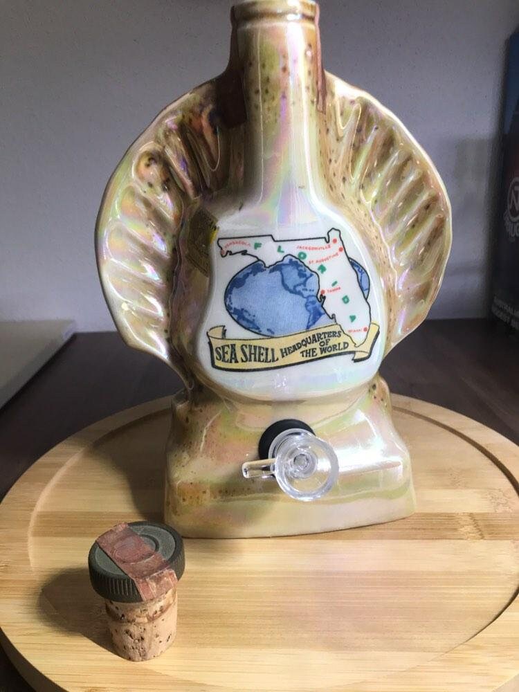 Charming vintage Jim Beam irridescent seashell decanter with original stopper upcycled